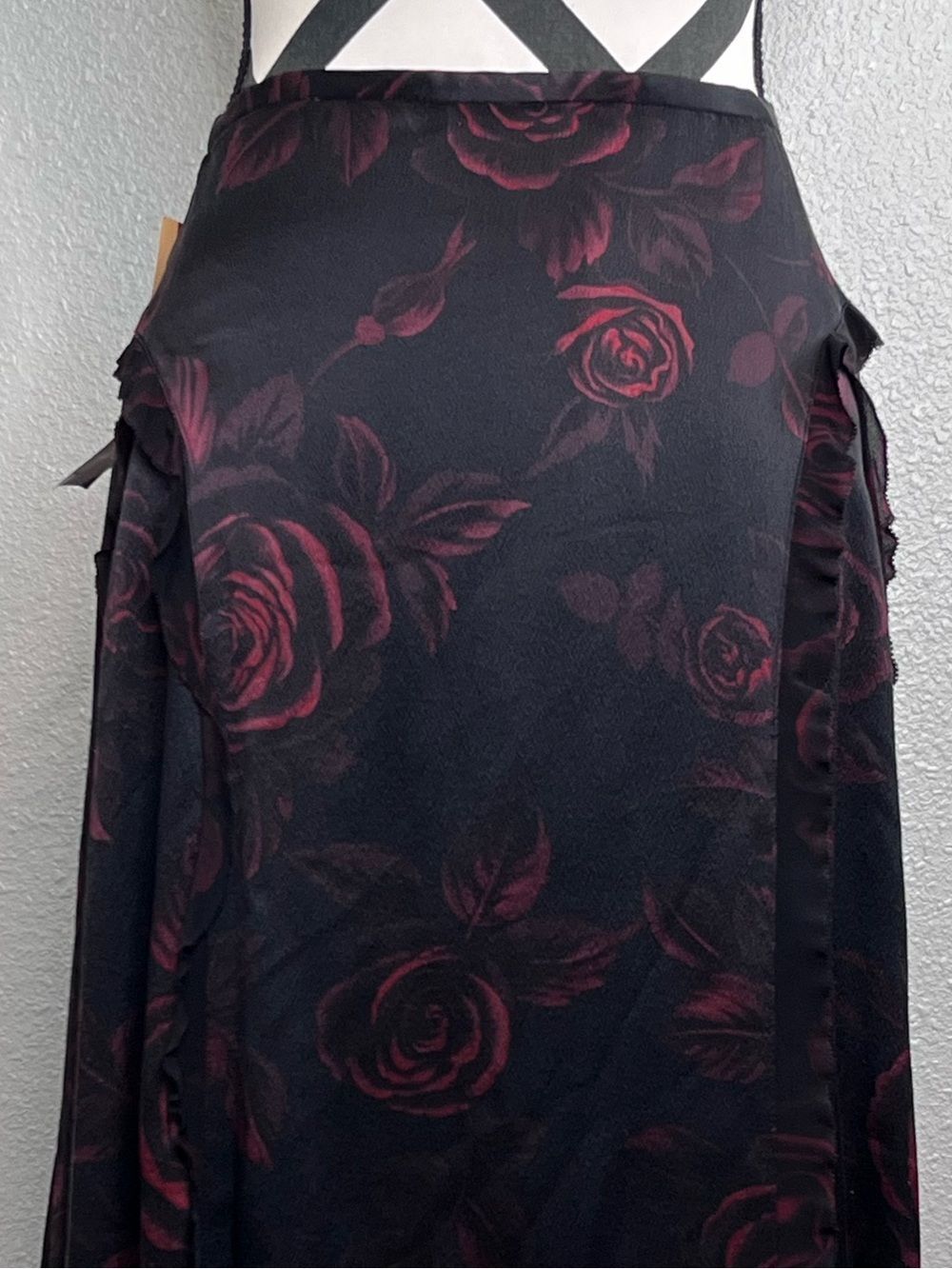 NWT Fairy Grunge Witchy Dark Floral Whimsigoth 100% Silk Midi Skirt Sz 16 - Picture 8 of 12